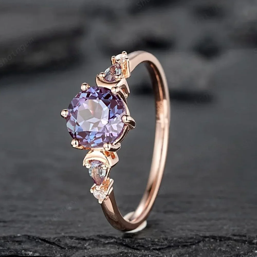 Color-Changing Alexandrite Engagement Ring unique moon star $335 sz 6.5 - Picture 2 of 6